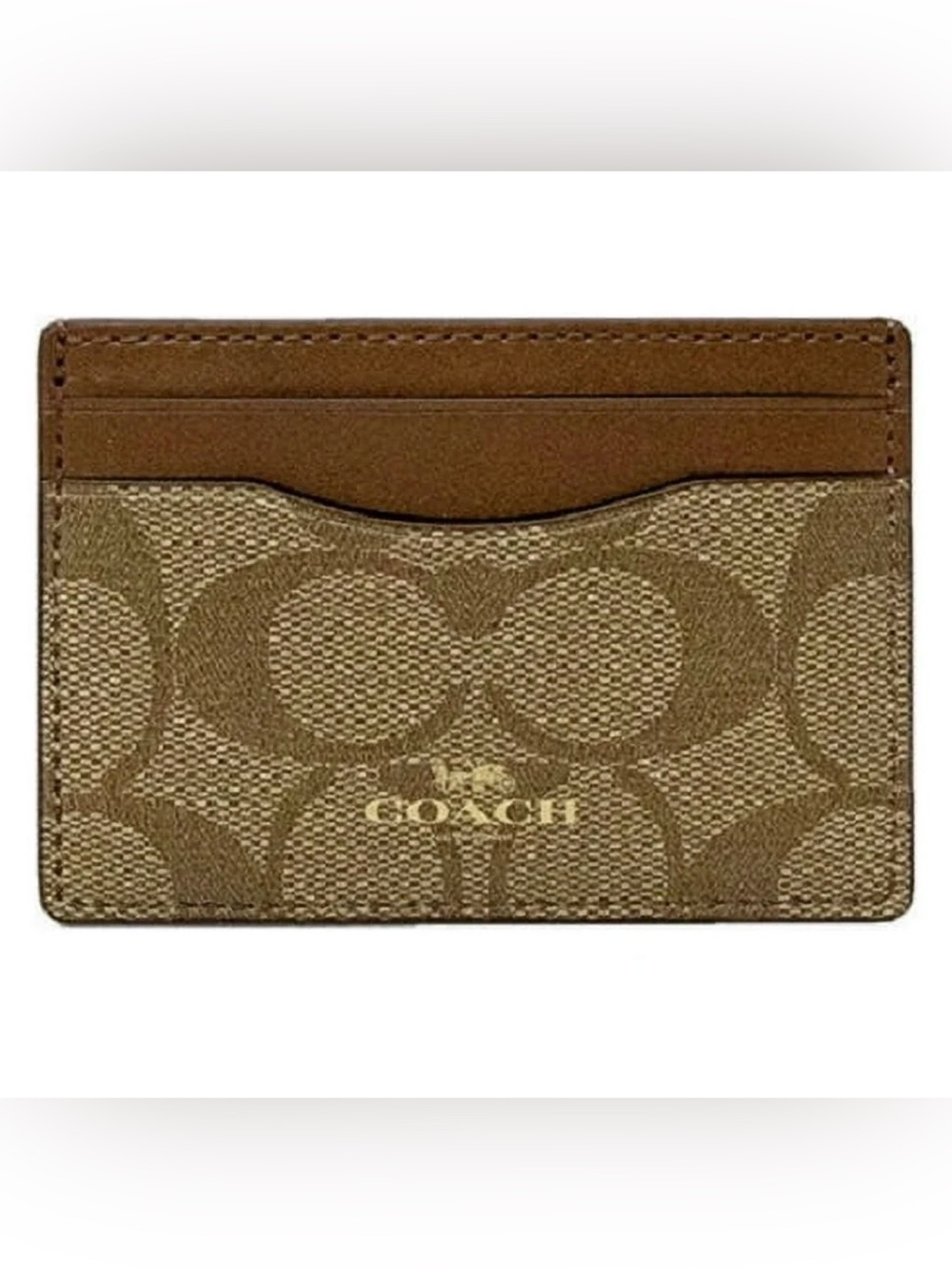 Coach Brown Signature Canvas Card Sleeve with Leather Trim khaki/saddle